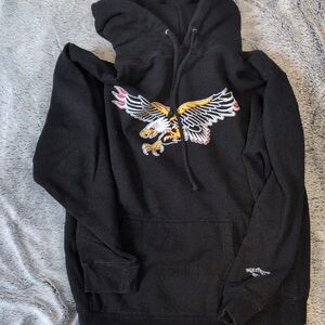 Black Graphic Hoodie with Eagle Design